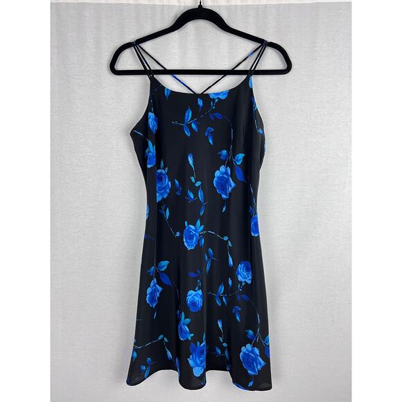 Vintage Fashion Bug Dress Y2K Slip Mini Dark Floral Lace Up Whimsigoth Going Out - Picture 1 of 6